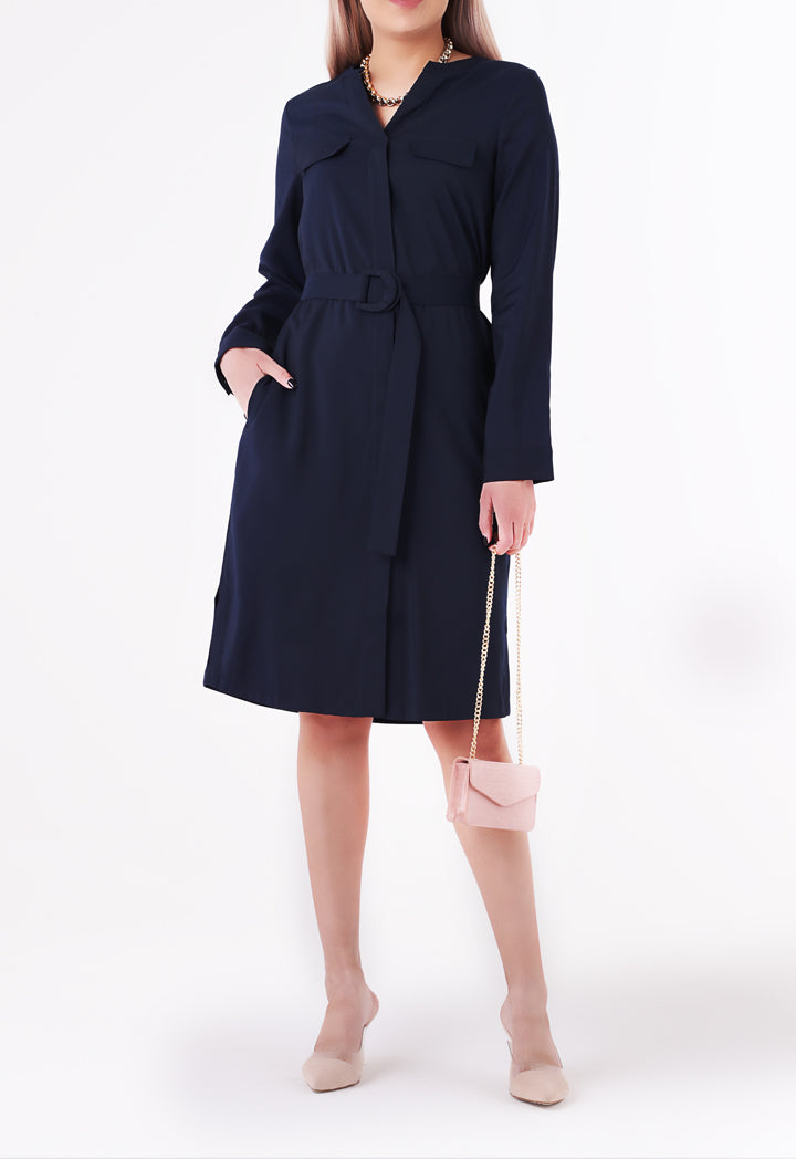 Mandarin Collar Shirt Dress