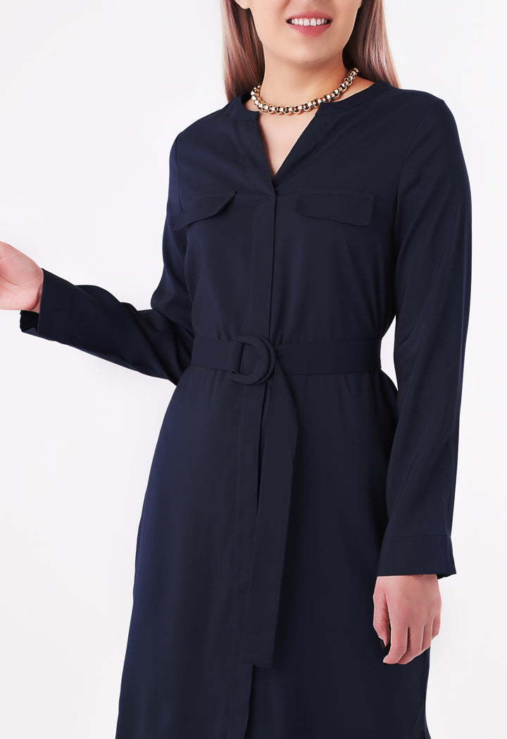 Mandarin Collar Shirt Dress