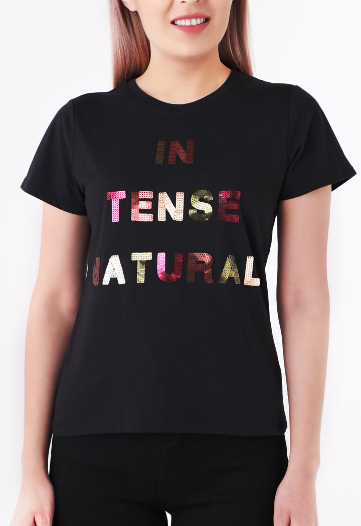 Sequin Letter Print T-Shirt