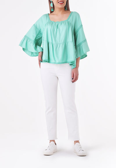 Square Neck Bell Sleeve Blouse