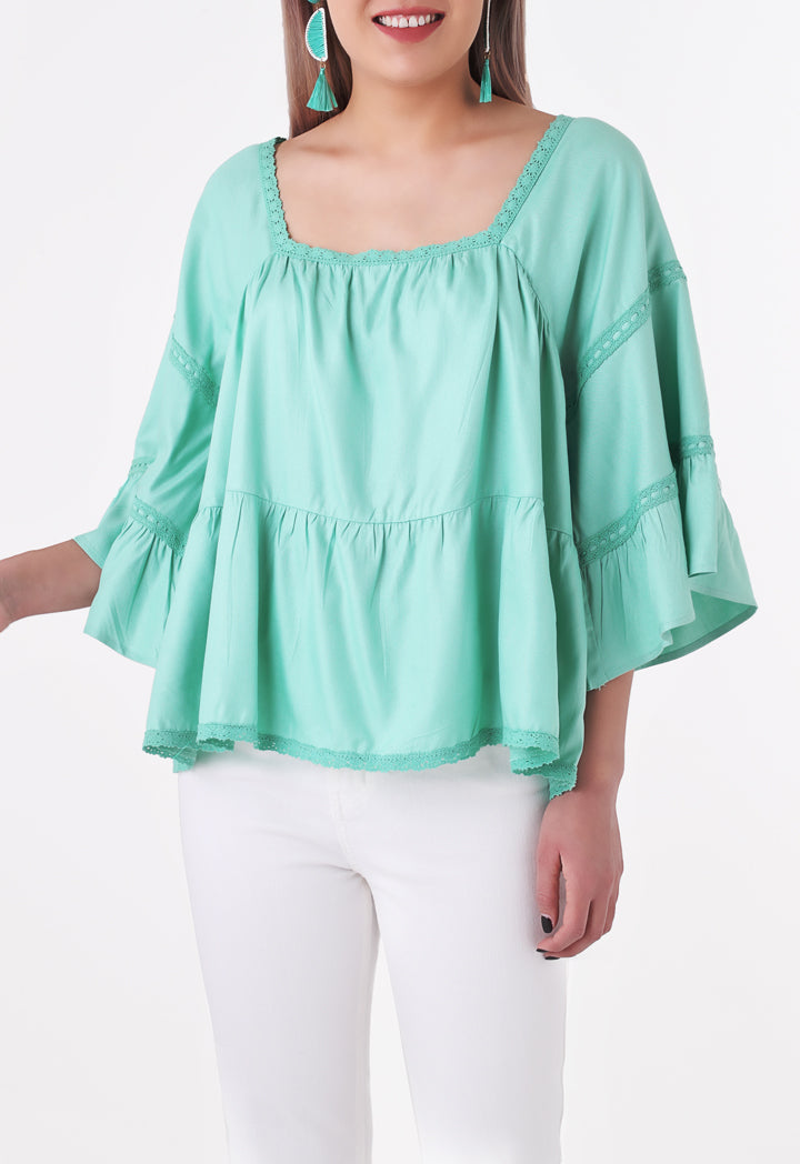 Square Neck Bell Sleeve Blouse