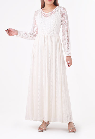 White Maxi Lace A-Line Dress