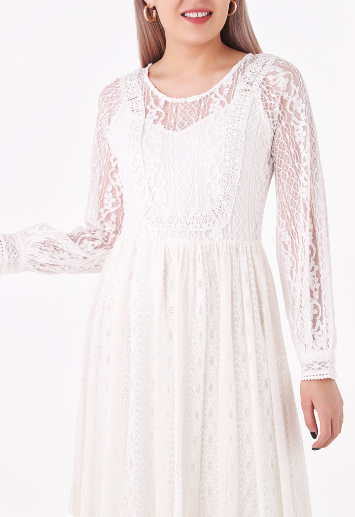 White Maxi Lace A-Line Dress