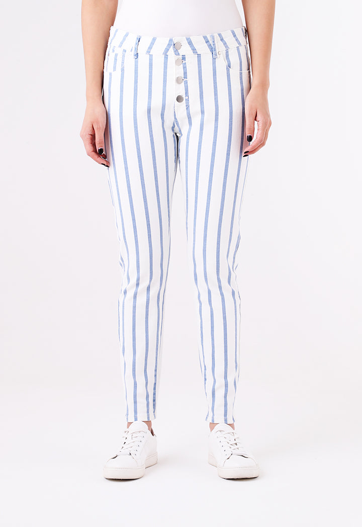 Stripe Print Skinny Denim Pants