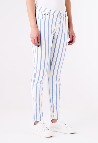 Stripe Print Skinny Denim Pants