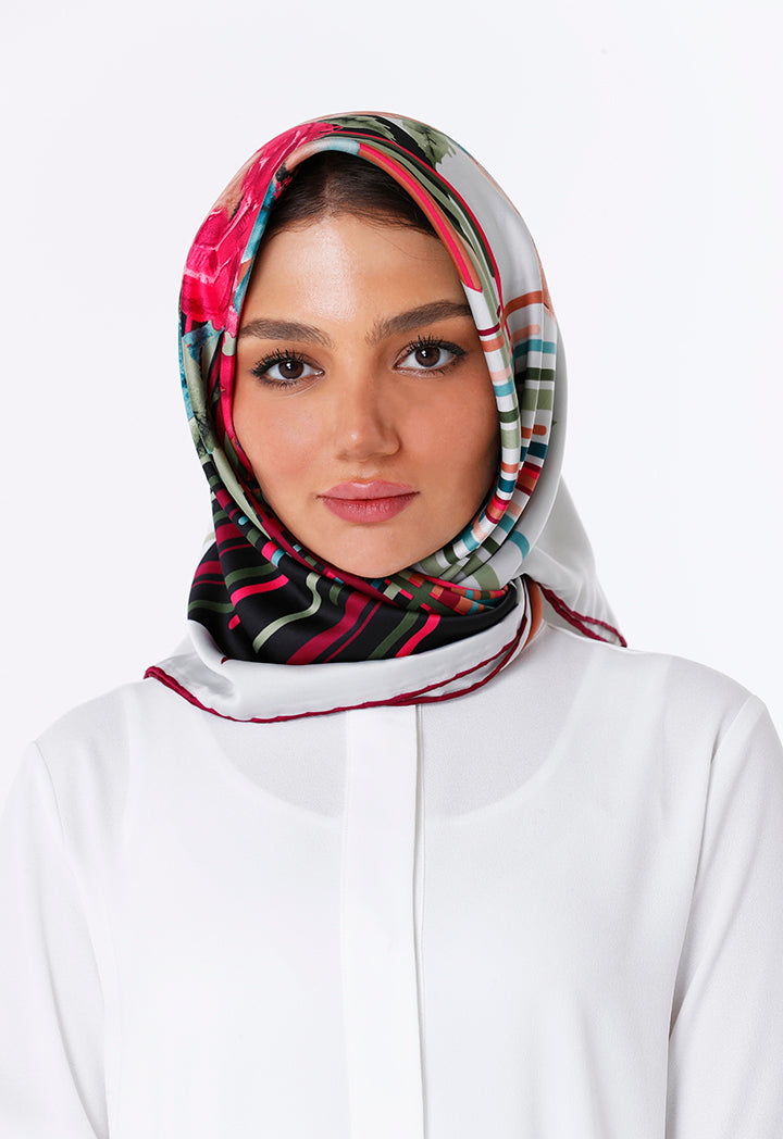 Crisscross Floral Printed Turkish Hijab