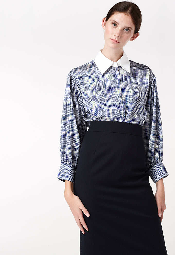Checkered Satin Button-Up Dress - Fresqa