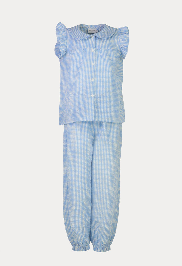 Chequered Ruffled Details Pajama Set