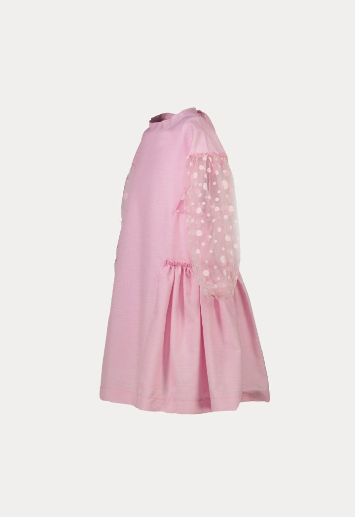 Polka Dot Flocked Mesh Balloon Sleeve Stripe Lurex Dress