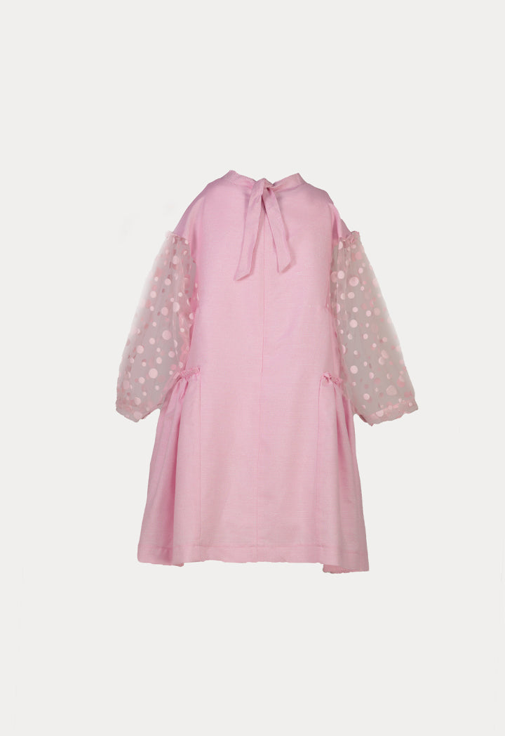 Polka Dot Flocked Mesh Balloon Sleeve Stripe Lurex Dress