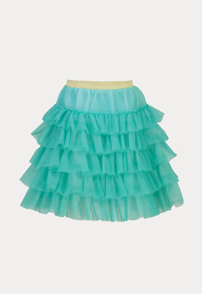 Layer Mesh Diamond Sequin Trim Blouse And Skirt Set