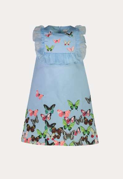 Butterfly Ruffle Printed Sleeveless Dress