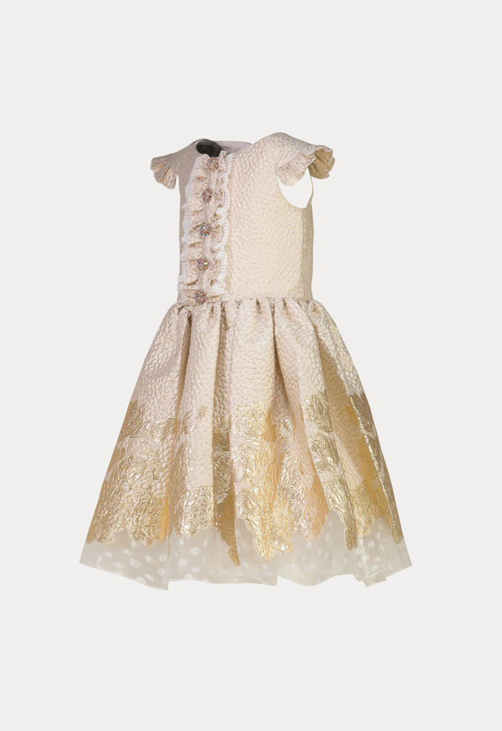 Textured Frill Floral Jacquard Sleeveless Dress