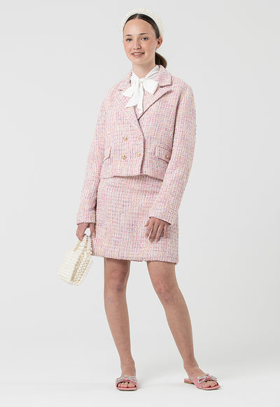 Barroque Tweed Sleeved Blazer And Skirt Set