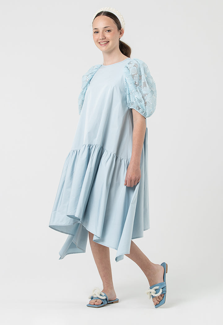 Tiered Dress With Organza Sequins Short Sleeves