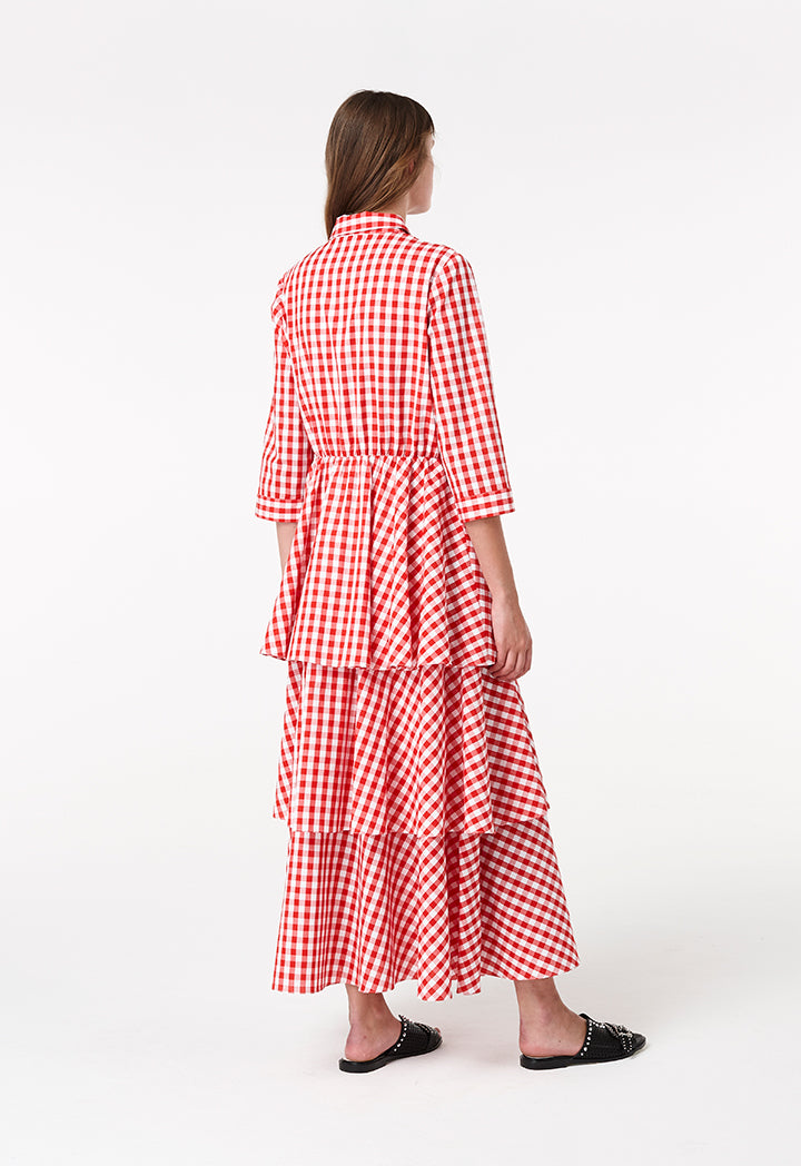 Gingham Layer Frilled Dress - Fresqa