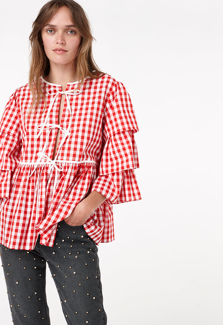 Gingham Layer Frilled Outerwear - Fresqa