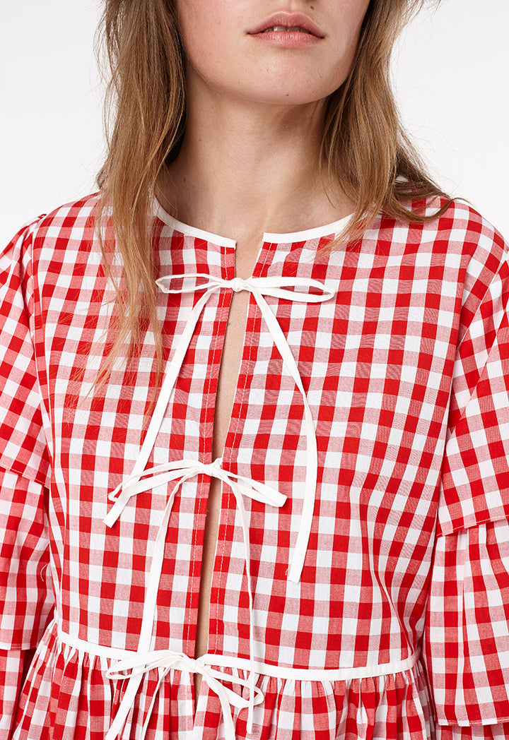 Gingham Layer Frilled Outerwear - Fresqa