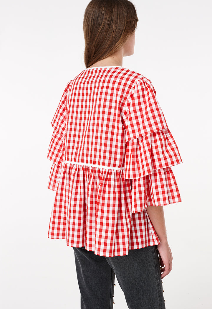 Gingham Layer Frilled Outerwear - Fresqa