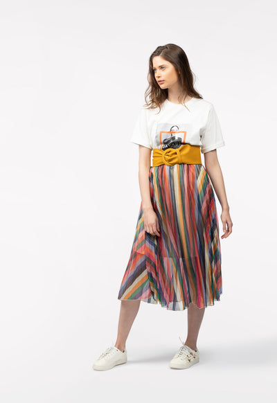 Striped Pleated Skirt