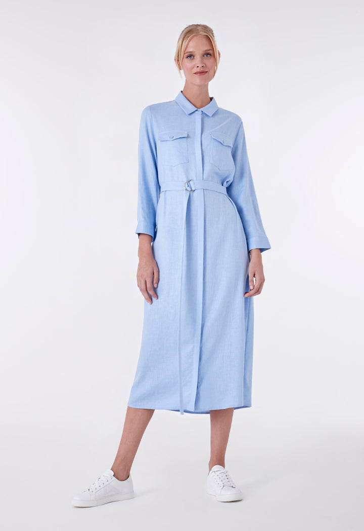 Button Down Flap Pocket Short Dress