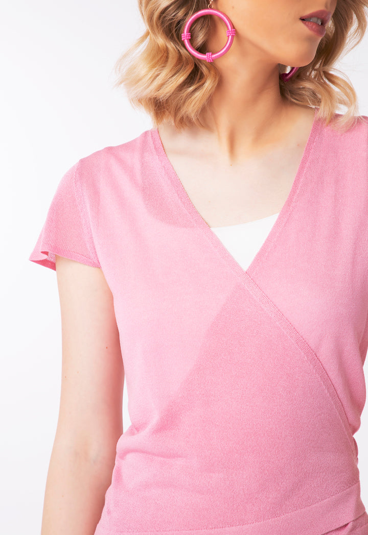 Shiny Wrap Knitted Top