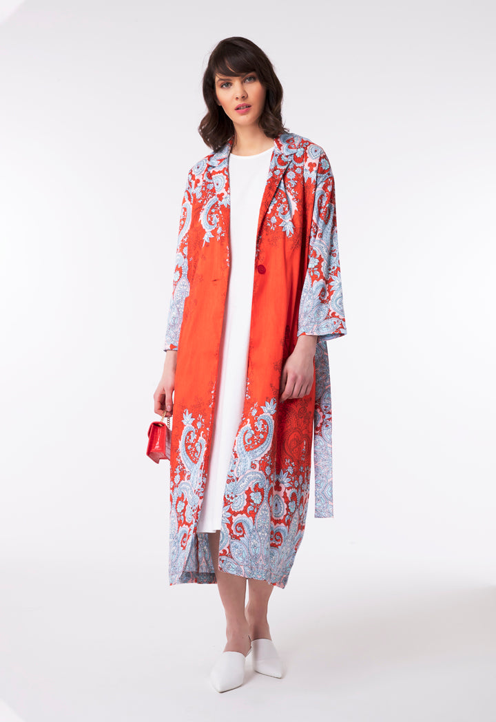 Contrast Print Single Button Outerwear