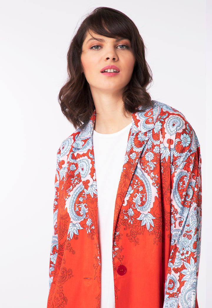 Contrast Print Single Button Outerwear