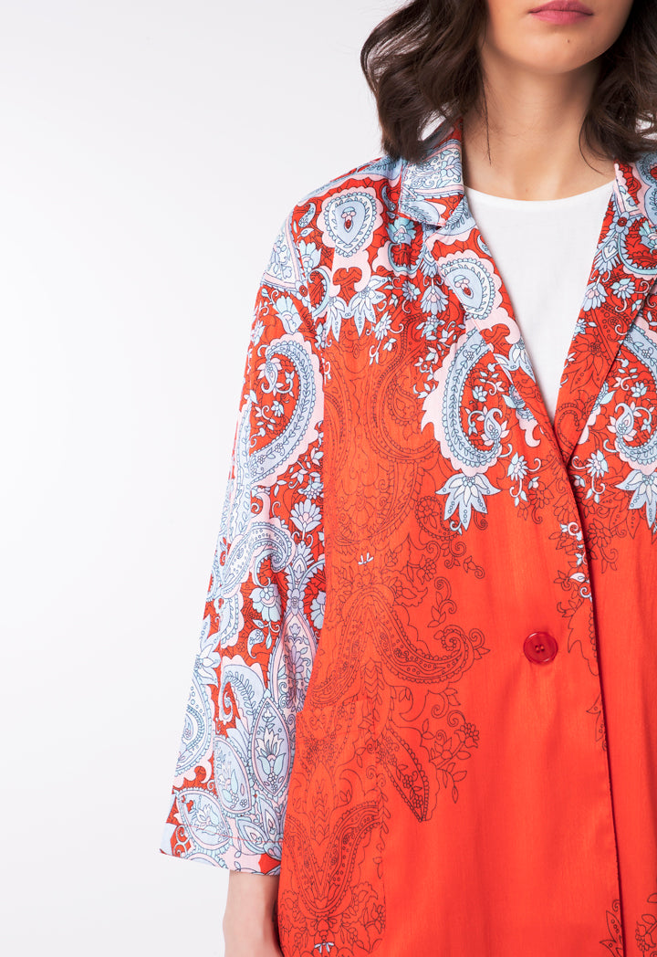 Contrast Print Single Button Outerwear