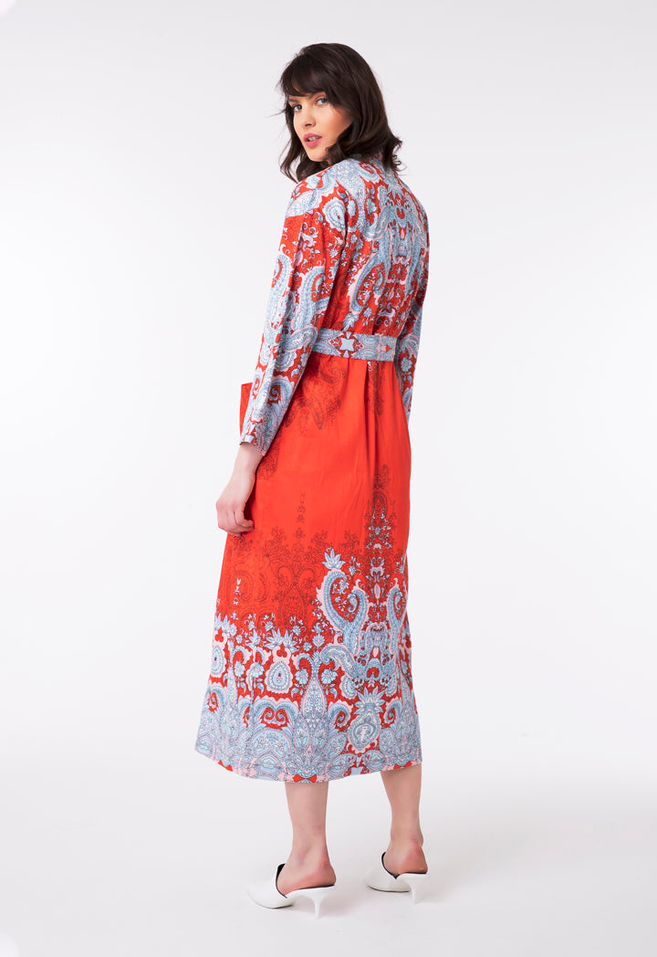 Contrast Print Single Button Outerwear