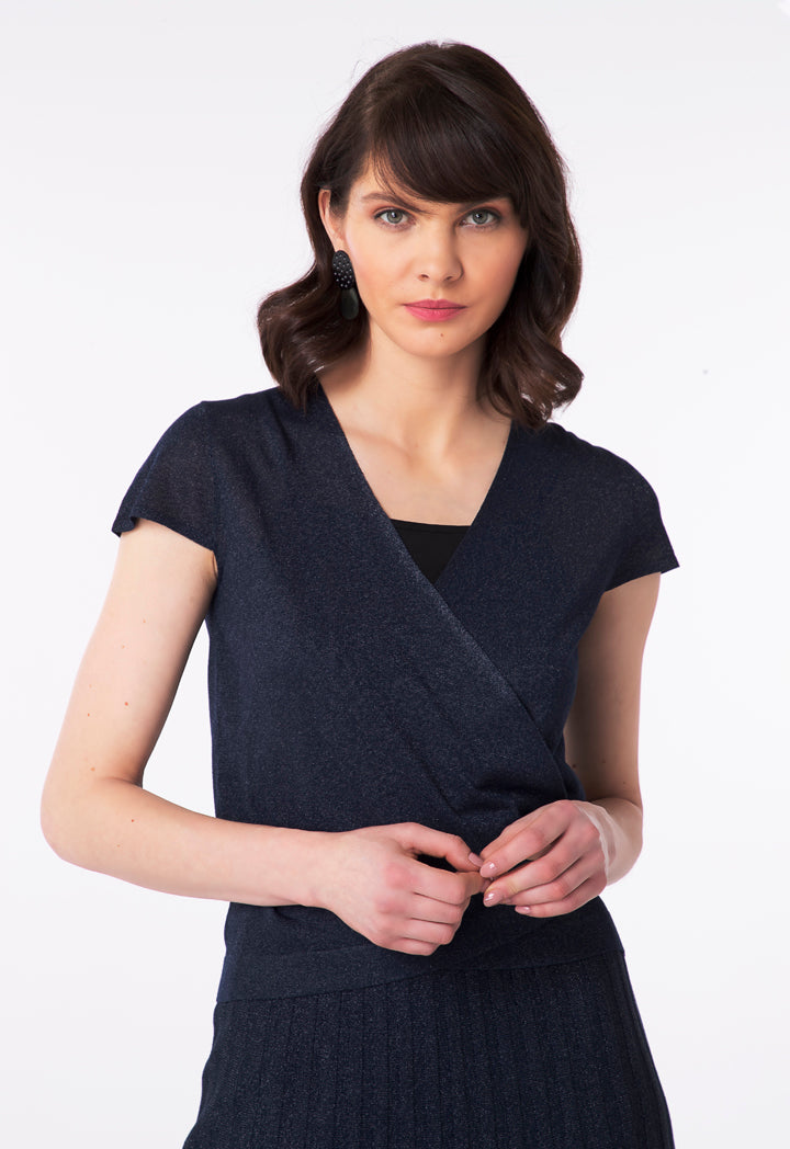Shiny Wrap Knitted Top