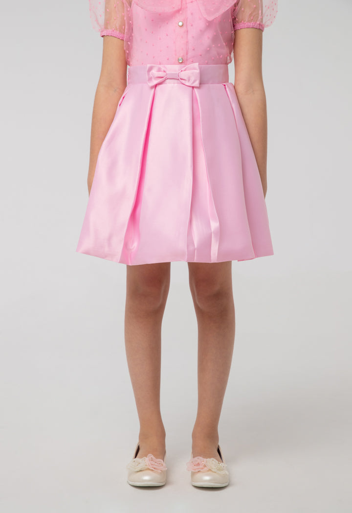 Solid Box Pleated Bow Flare Skirt