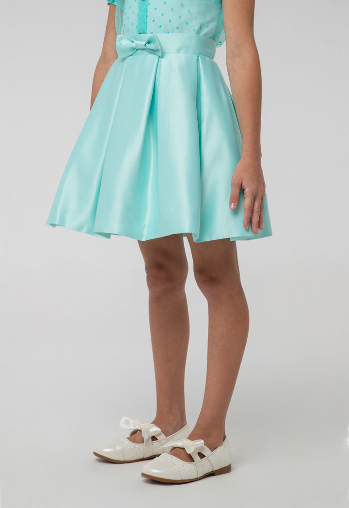 Solid Box Pleated Bow Flare Skirt