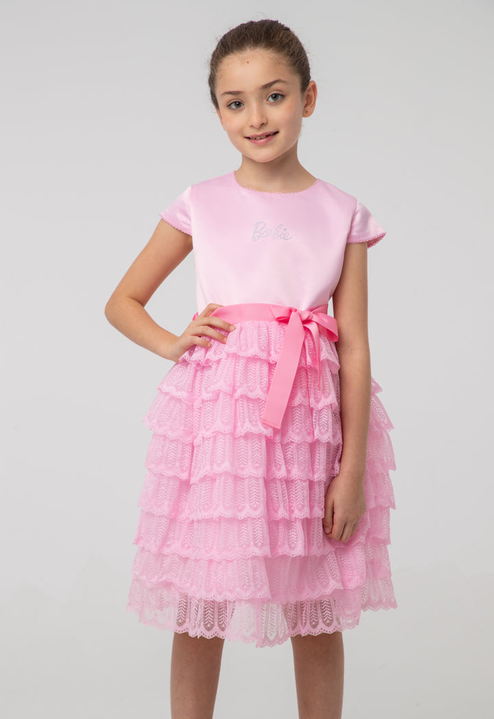 Barbie Layer Ruffle Lace Fabric Embellish Dress