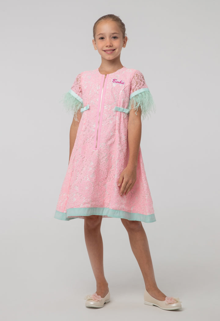 Barbie Zip Up Floral Lace Fabric Flare Dress