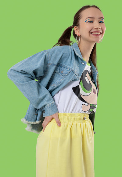 Powerpuff Girls Frayed Gigital Print Denim Jacket