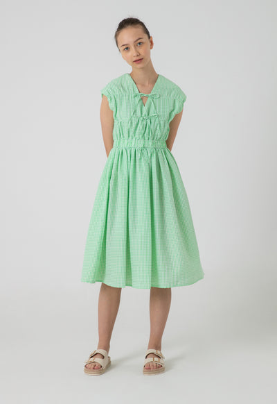 Drawstring Striped Seersucker Midi Dress