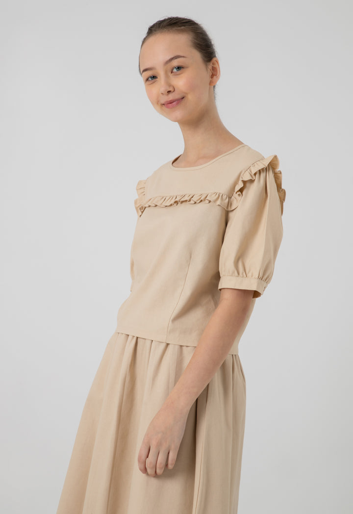 Solid Ruffled Square Yoke Blouse