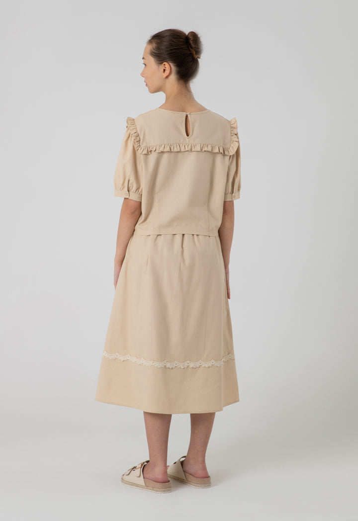 Solid Ruffled Square Yoke Blouse
