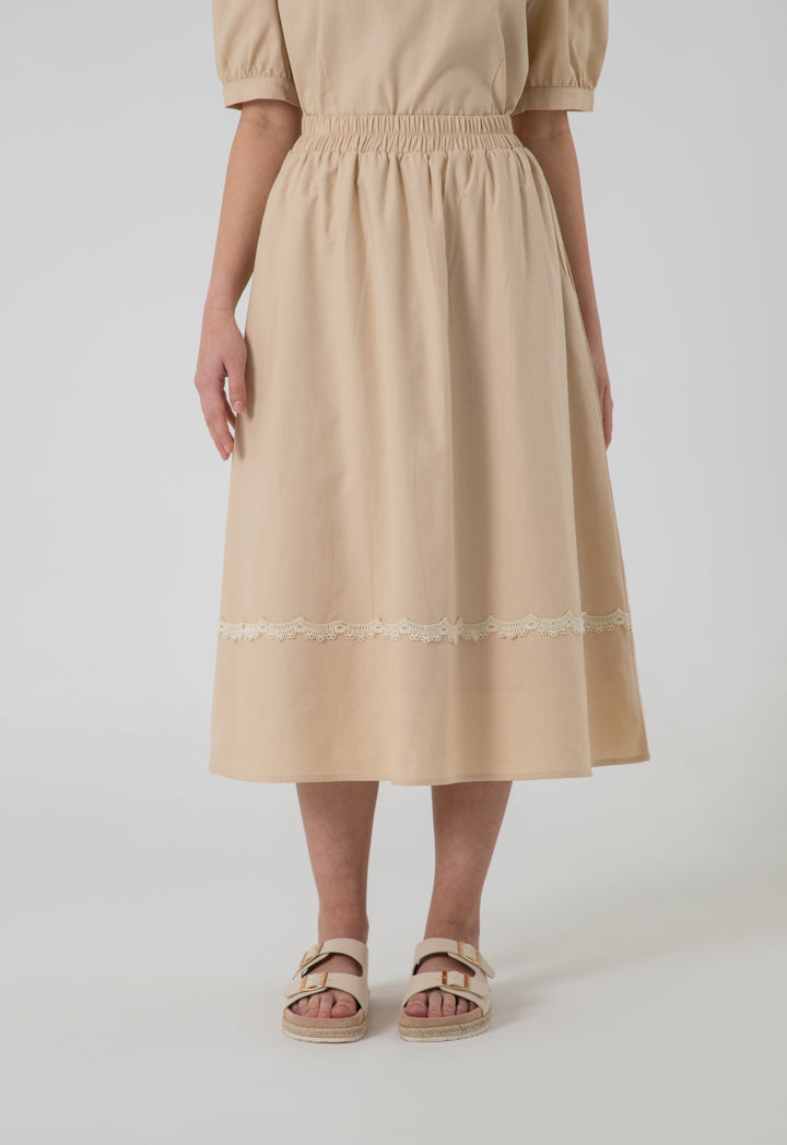 Solid Elasticated Midi A-Line Skirt