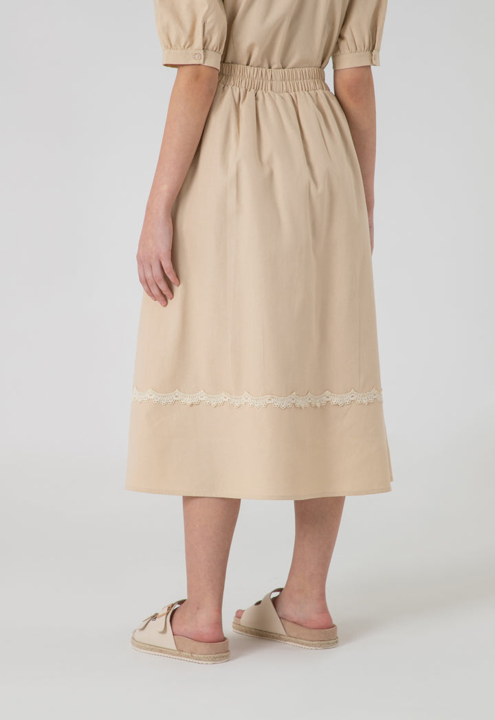 Solid Elasticated Midi A-Line Skirt