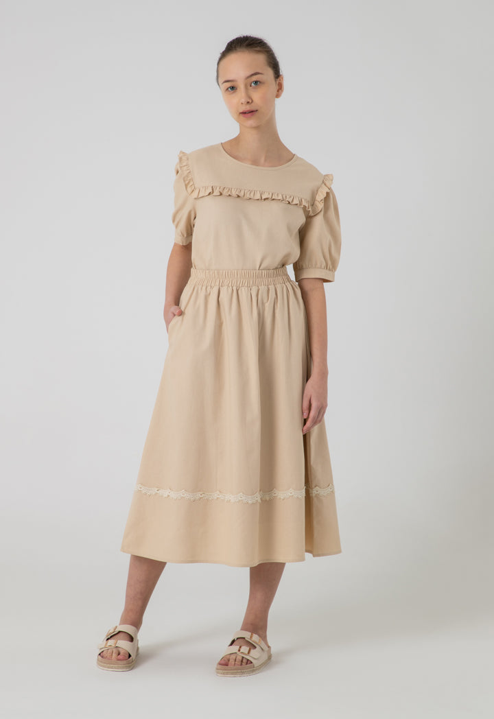 Solid Elasticated Midi A-Line Skirt