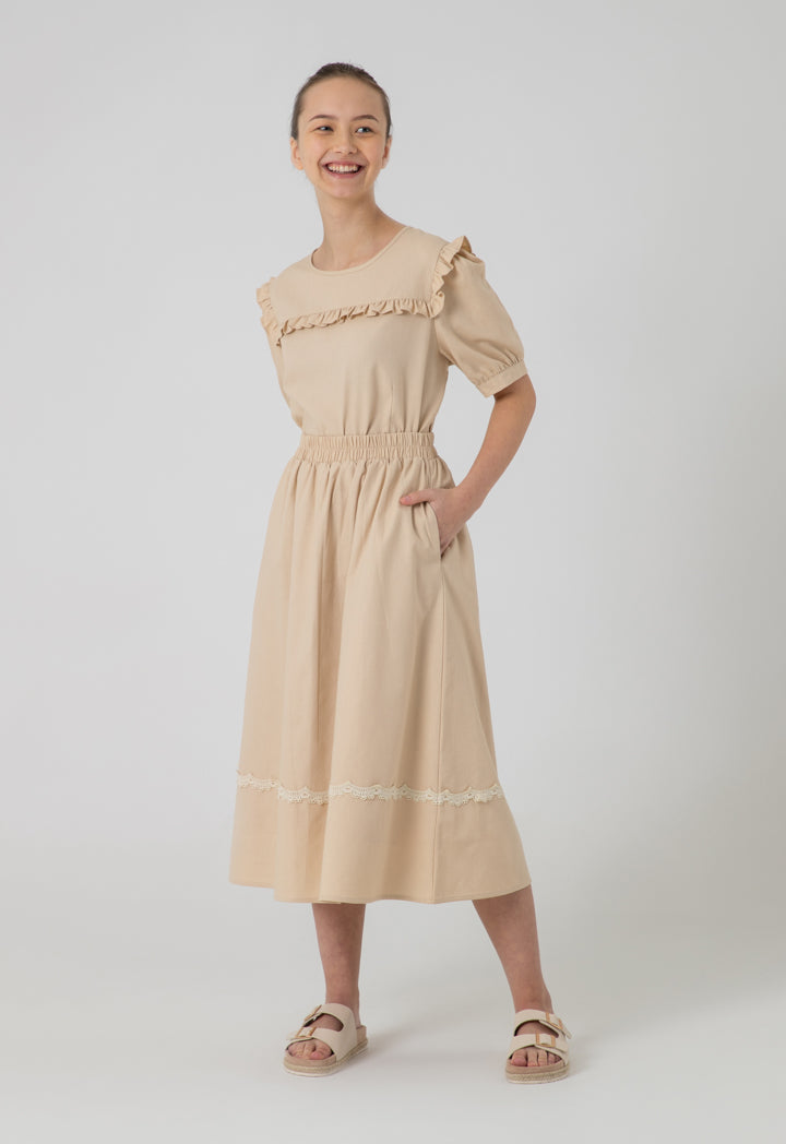 Solid Ruffled Square Yoke Blouse