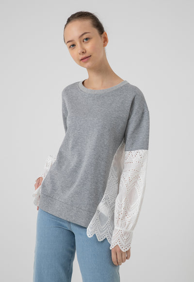 Ribbed Schiffli Long Sleeves Blouse