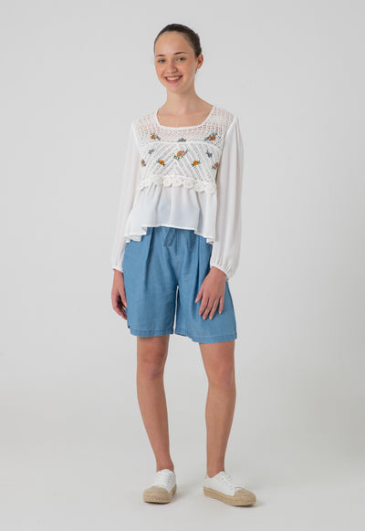 Crochet Embroidery Chiffon Long Sleeves Blouse