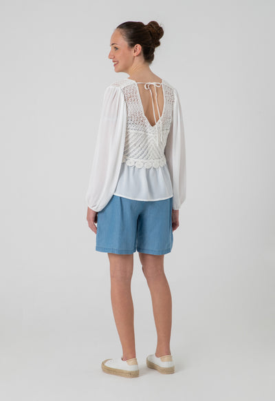 Crochet Embroidery Chiffon Long Sleeves Blouse