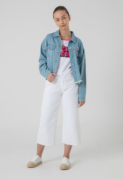 Powerpuff Girls Frayed Gigital Print Denim Jacket