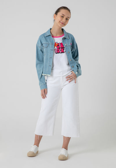 Powerpuff Girls Frayed Gigital Print Denim Jacket