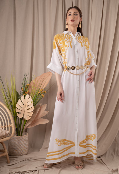 Contrast Printed Long Shirt Kaftan