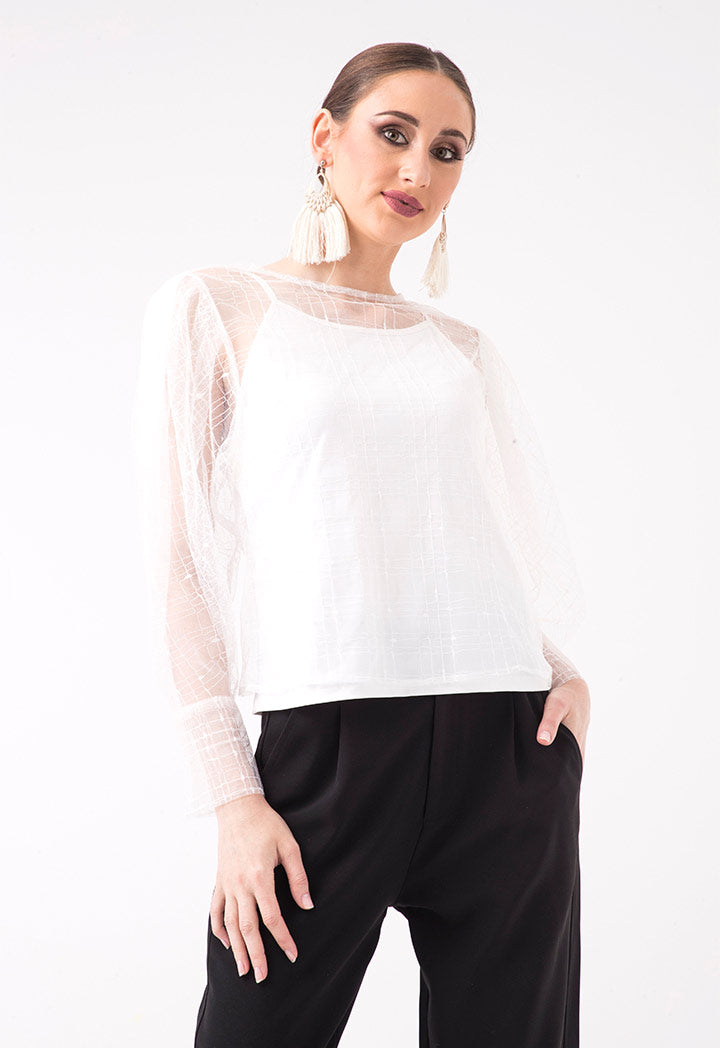 Long Sleeve Tulle Blouse